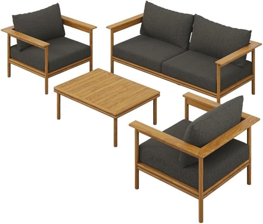 Wren Teak Wood Outdoor Patio 4 Piece Furniture Set in Natural Flint Gray