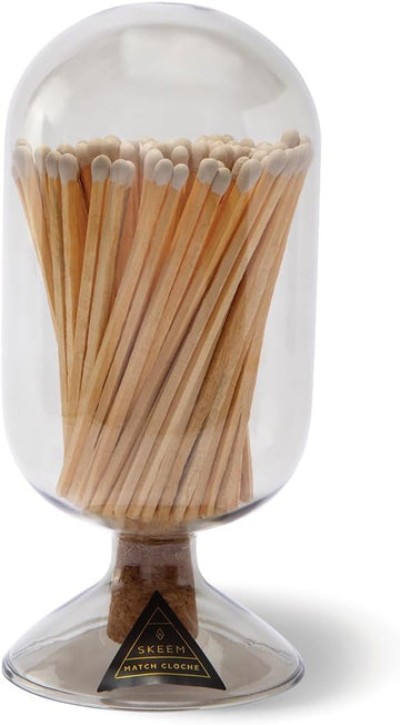 Glass Match Cloche with Striker - Smoke - Includes 120 Small Match Sticks - Perfect Fireplace Decor, Decorative