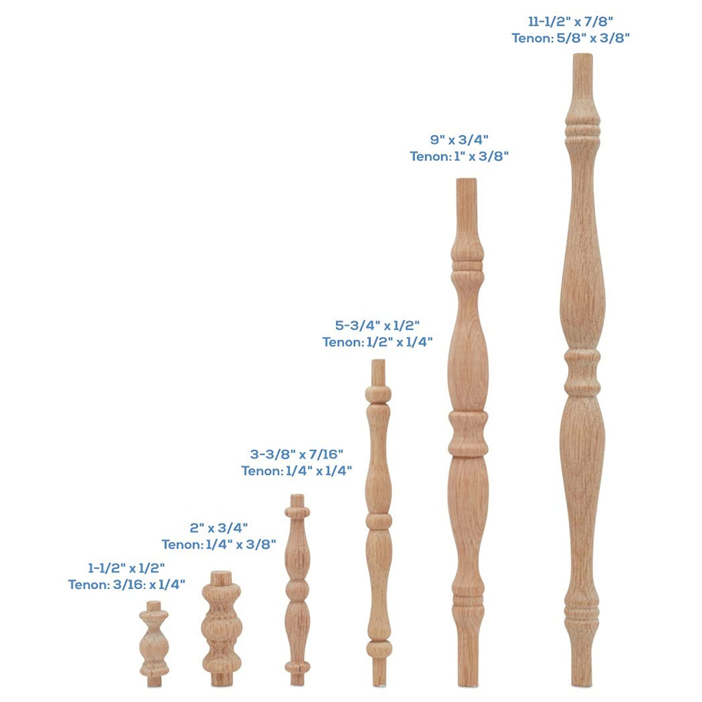Wooden Baluster Spindles 11-1/2", Pack of 5 Oak Spindles for Crafts, Woodworking, and Furniture