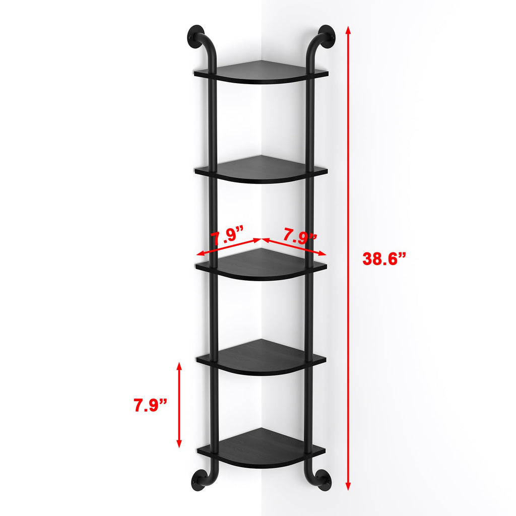 5 Tier Corner Shelf Wall Mount Rustic Industrial Floating Shelves