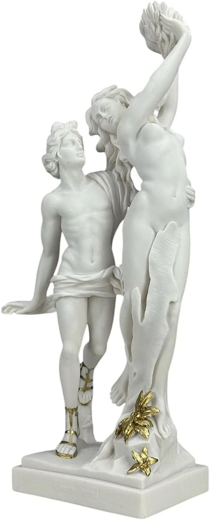 Apollo & Daphne Statue - 18.9 in Bernini-Inspired Cast Marble Sculpture, White with Gold Accents, Handmade &
