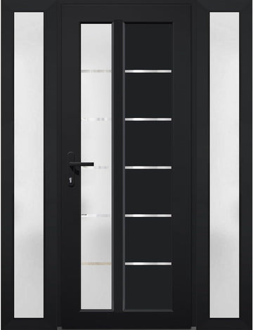 Front Exterior Prehung Fiberglass Door Frosted Glass/Manux 8088 Matte Black / 2 Side Exterior Windows/Entrance Patio