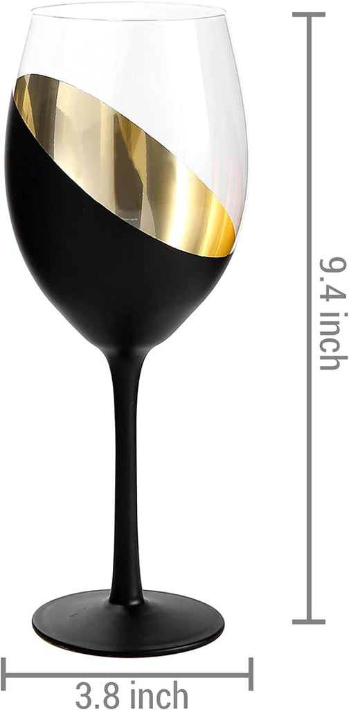 Wine Glasses Set of 4, Red Wine Glasses 14oz, Modern Matte Black & Gold Stemware, Elegant Bar Cups for Weddings