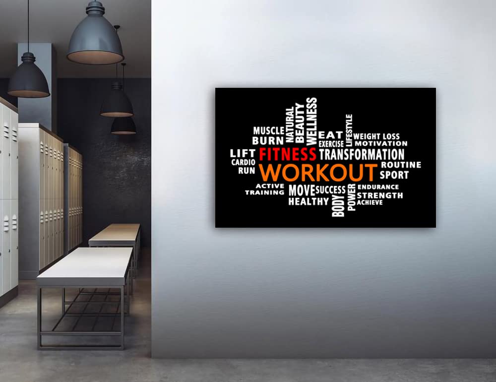 Workout Word Cloud Canvas Wall art, Exercise Workout Gym Wall art, Crossfit Fitness Inspirational Quotes Poster