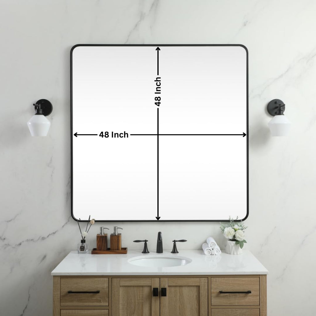 Aura 48"x48" Square Wall Mirror, Bathroom Vanity Mirror, Black