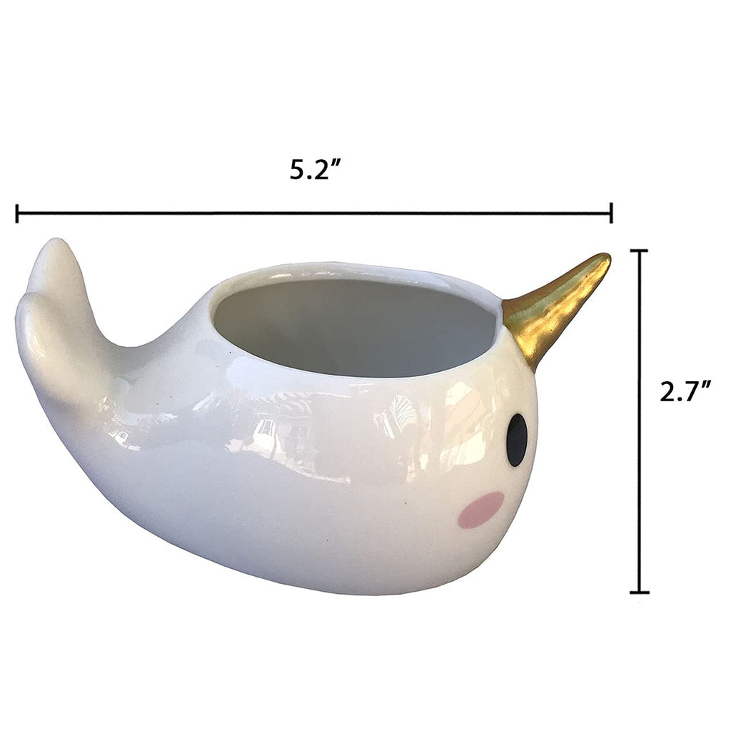 Planter for Succulent Plant Ceramic Plant Pots Indoor, Novelty Planters Garden (Wale w Gold Horn, 2)