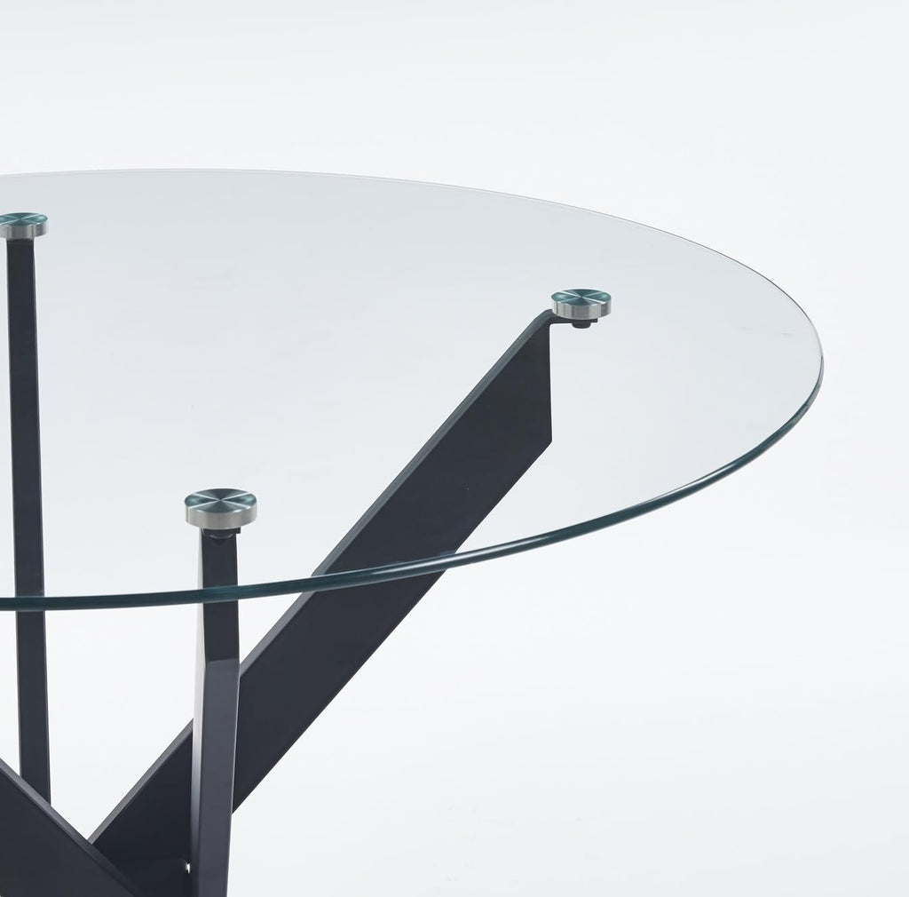 5 Piece Round Glass Dining Table Set for 4, 35" Round Dining Table & Chair Set Modern Small Circle Glass Kitchen