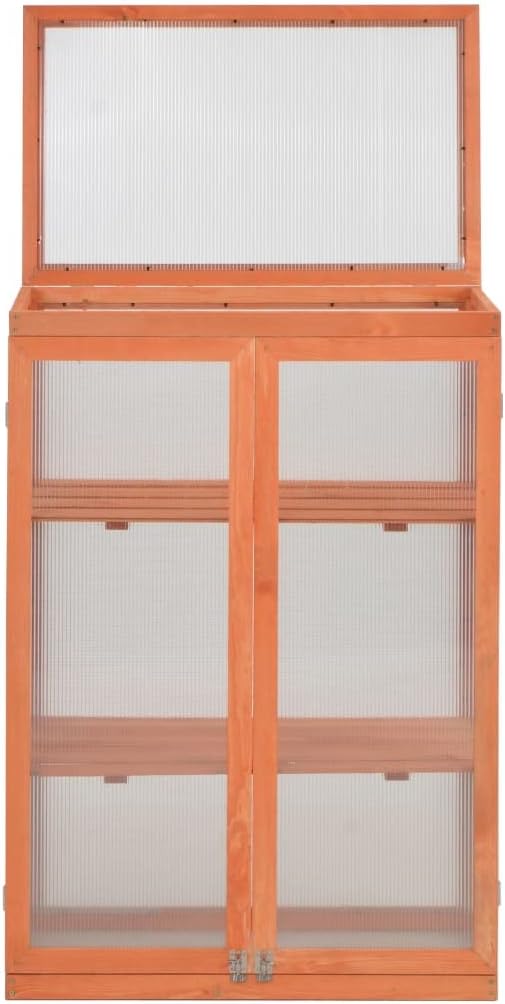 Wooden Garden Greenhouse with 2 Shelves and Doors, Cold Frame Planter for Herbs and Flowers, Small Outdoor Plant