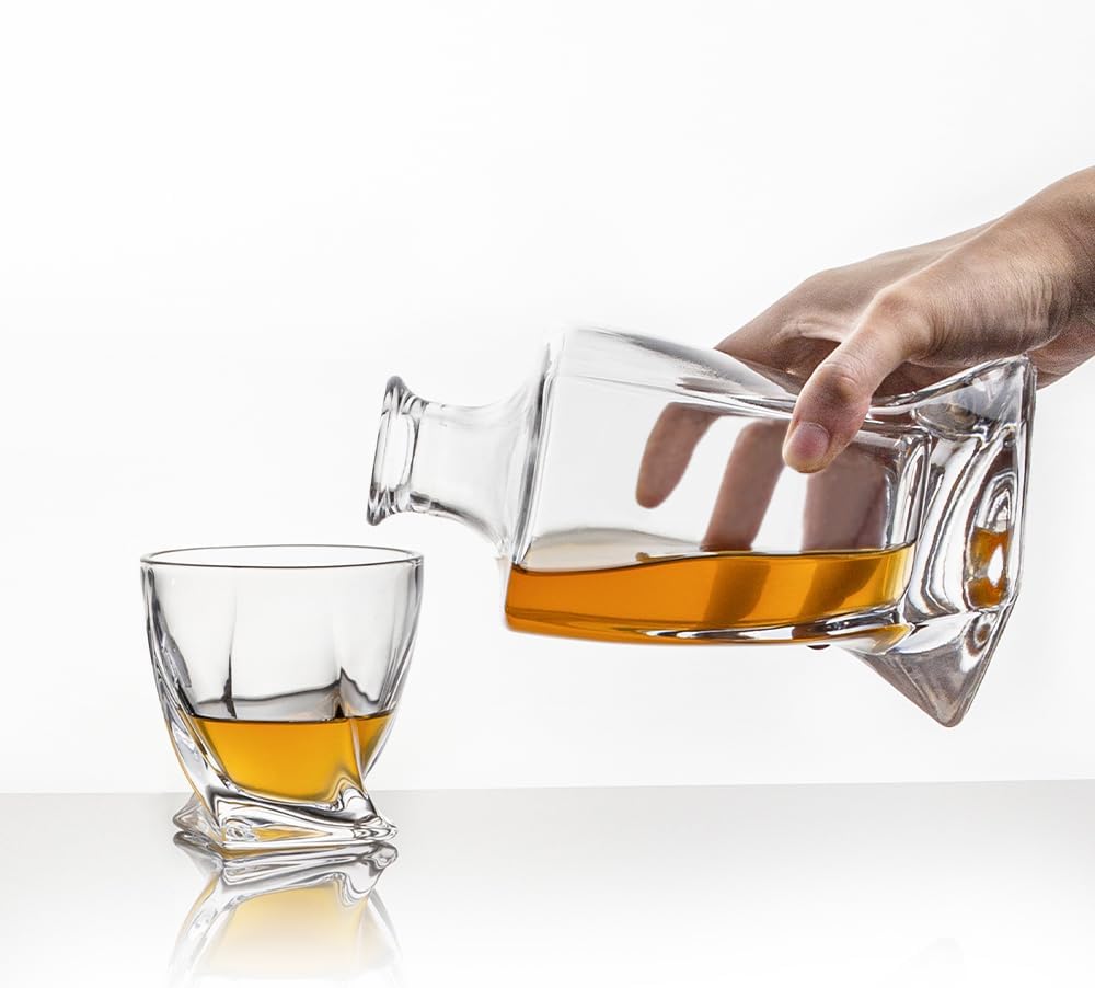 Whiskey Decanter 26 oz Twisted Decanter with Glass Stopper for Liquor Wine Scotch Bourbon Vodka Brandy or Mouthwash