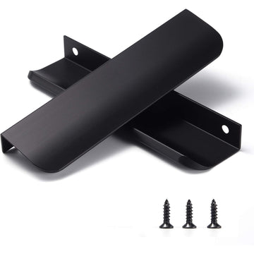 Edge Matt Black Finger Pull for cabinets Kitchen Concealed Drawer pulls Aluminum Door Handle 5 Pack Modern Hole to