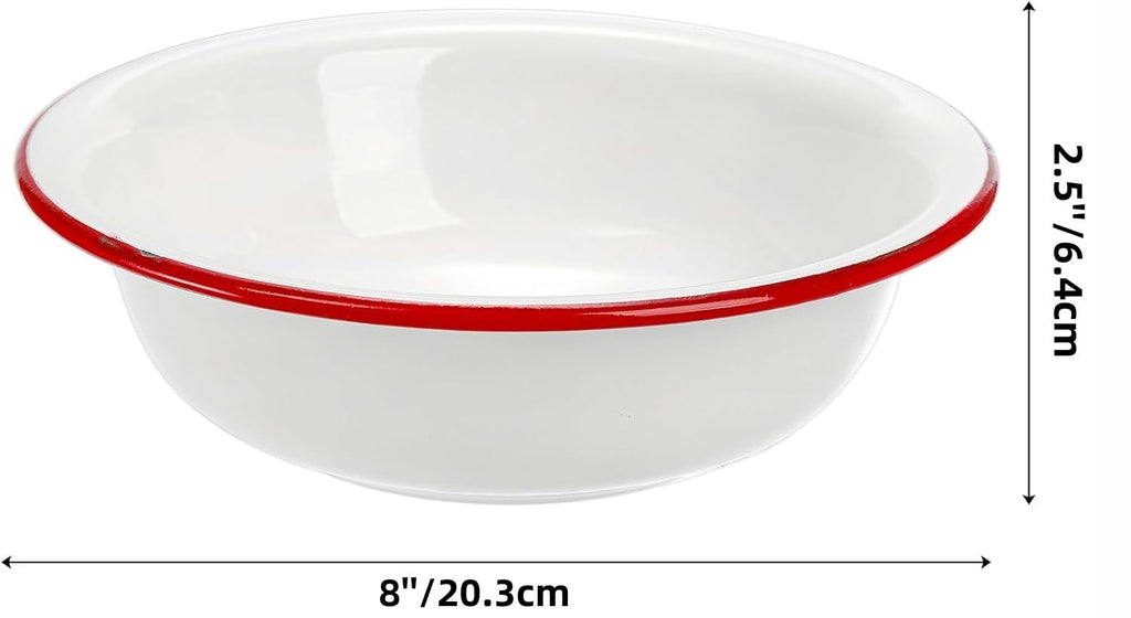 3 Pack 8 Inch Enamel Bowl, 34 Oz Large Enamel Mixing Bowl Reusable Enamel Salad Bowl, Vintage Red and White