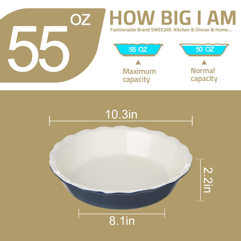 Ceramic Pie Pan - 10 Inch Round Baking Dish for Dinner, Non-Stick with Soft Wave Edge for Apple, Pumpkin, Pot Pies