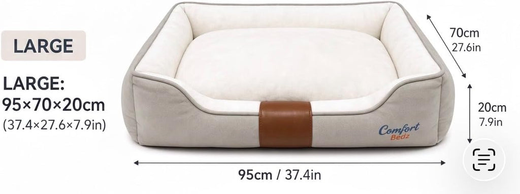 Luxury Orthopedic Dog Bed, x-Large, Canvas Exterior with Leather Accent, Plush Interior, Machine Washable, Waterproof