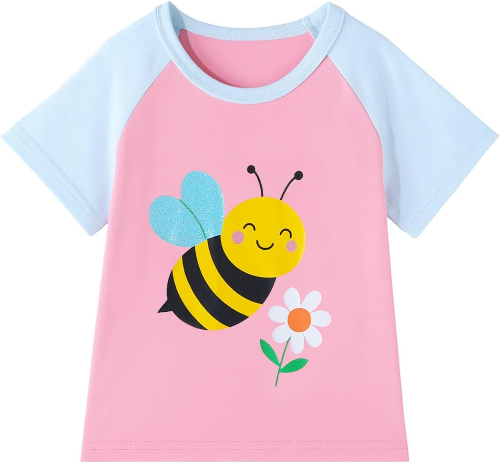 Toddler Girls Graphic T Shirts 3 Pack 100% Cotton Cute Spring Summer Short Sleeve Tees Soft Breathable Tops