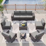 9-Piece Rattan Outdoor Patio Furniture Set - Conversation | Grey for Patio, Garden & Porch