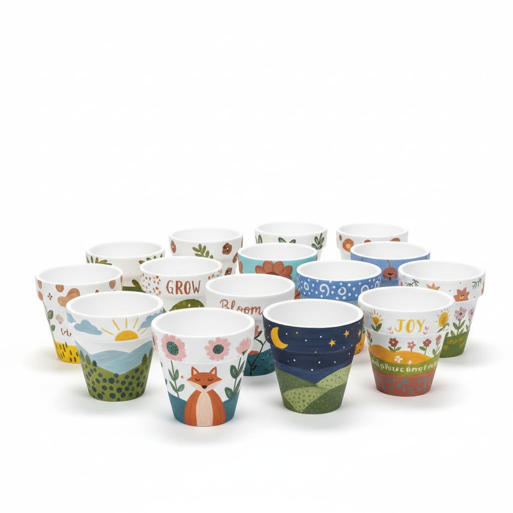 White Terracotta Flower Pots with Drainage Holes, 4 Inches, 24 Pack, Suitable for Planting and Decoration