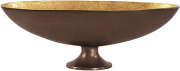Oblong Gold Footed Bowl for Centerpiece, Decorative Bronze Footed Bowl with Gold Luster Inside Counter, Console