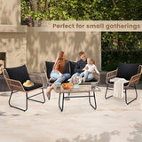 4-Piece Wicker Outdoor Patio Furniture Set - Bistro | Black All-Weather Resistant for Backyard, Garden & Porch
