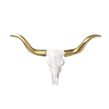 Longhorn Wall Decor, 20", White + Gold, Faux Taxidermy
