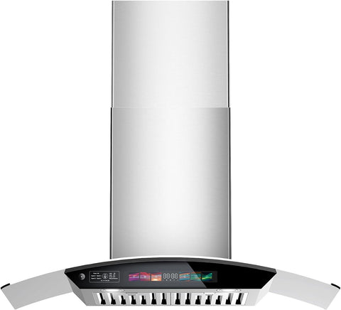 30 Inch Stainless Steel Wall Mount Range Hood 900 CFM 4 Speed Voice, Gesture & Touch Control Glass Canopy, Memory Function