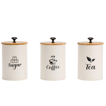 3 Pack Kitchen Canisters with Bamboo Lids, Metal Canister Set for the Kitchen Counter, Airtight Coffee Container Tea