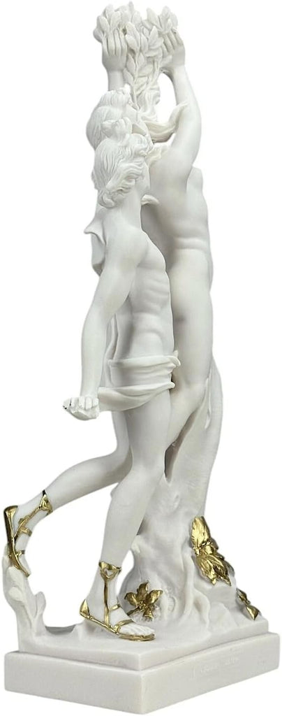 Apollo & Daphne Statue - 18.9 in Bernini-Inspired Cast Marble Sculpture, White with Gold Accents, Handmade &