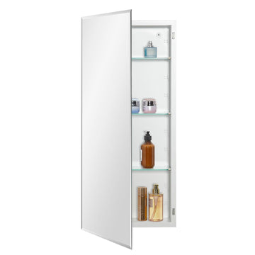 Bathroom Medicine Cabinet with Beveled Edge Mirrored Door 16 x 36 inch, Recessed or Surface Mount, with Adjustable