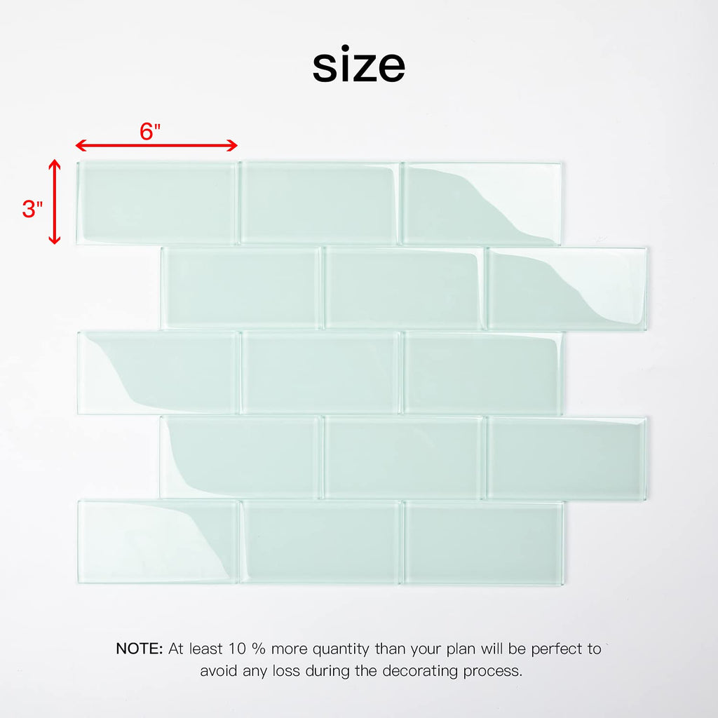 Peel and Stick Glass Subway Tile, 3 x 6 Inch, 5 Sq Ft, Light Green Glass Kitchen Backsplash Wall, 40-Pack