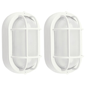 8.5" Outdoor Wall Lights, Oval Bulkhead Wall Light Fixture 2 Pack, Outdoor Bulkhead Sconce Flush Mount for