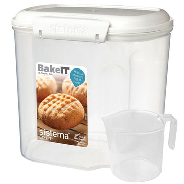 Flour and Sugar Storage Containers for Pantry with Lids and Measuring Cup, Dishwasher Safe, 10.2-Cup, White