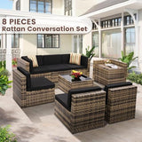 8-Piece Wicker Outdoor Patio Furniture Set | Black with Thick Cushions for Backyard, Garden & Porch