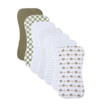 Baby Burp Cloths, 7 Pack, Assorted Prints with Squirrel, Dinosaur and Bear Themes (Green-wg)