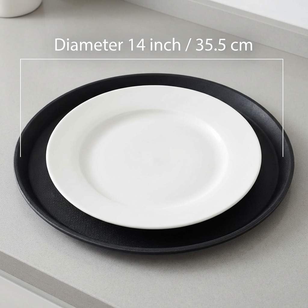 14-Inch Round Non-Slip Serving Tray Set - 4Pack Rubber Surface Drink & Meal Carrier, Café & Catering