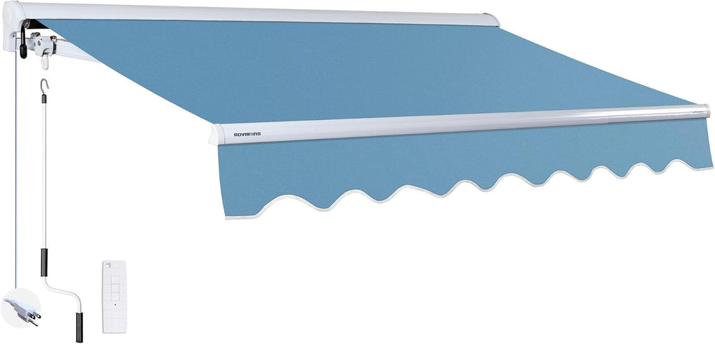 Luxury Series, 16'x10' Electric Retractable Awning, Premium Quality Fully Assembled UV+ Sun Shade Canopy, Cerulean