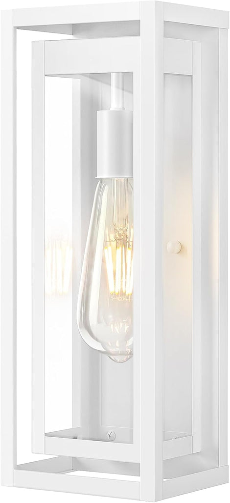 15" Large Outdoor Light Fixture Wall Mount, White Outdoor Sconce Lights, Modern Waterproof Exterior Porch Lights with Clear Glass Shade for Front Door, Garage, 1 Pack A123-B0D9VVSTDS