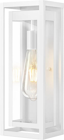 15" Large Outdoor Light Fixture Wall Mount, White Outdoor Sconce Lights, Modern Waterproof Exterior Porch Lights with Clear Glass Shade for Front Door, Garage, 1 Pack A123-B0D9VVSTDS