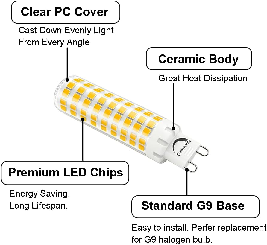 Dimmable G9 LED Bulb 10W, 100W Halogen Equivalent,1200 Lumens,3000K