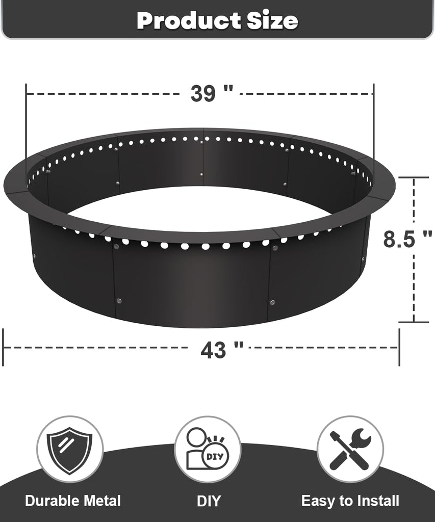 39 Inch Smokeless Fire Pit Ring Insert Firepit Kit Outdoor, Black