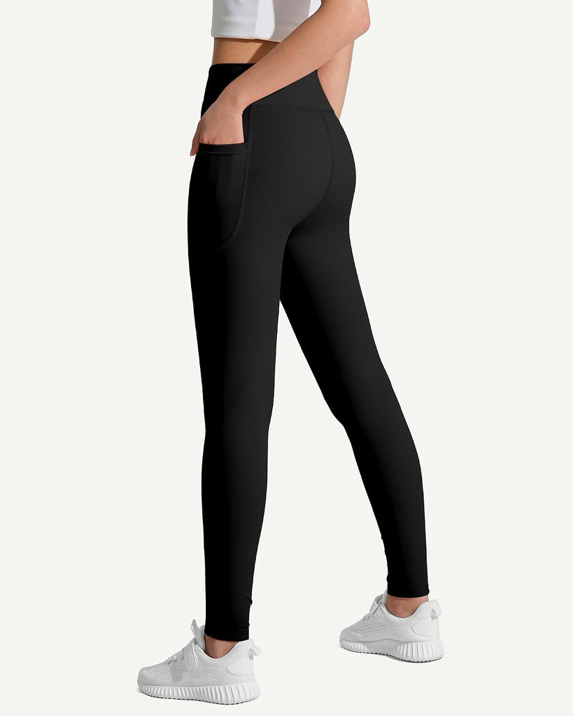 Girls Athletic Leggings High Waist for Kids Yoga Pants with Pockets
