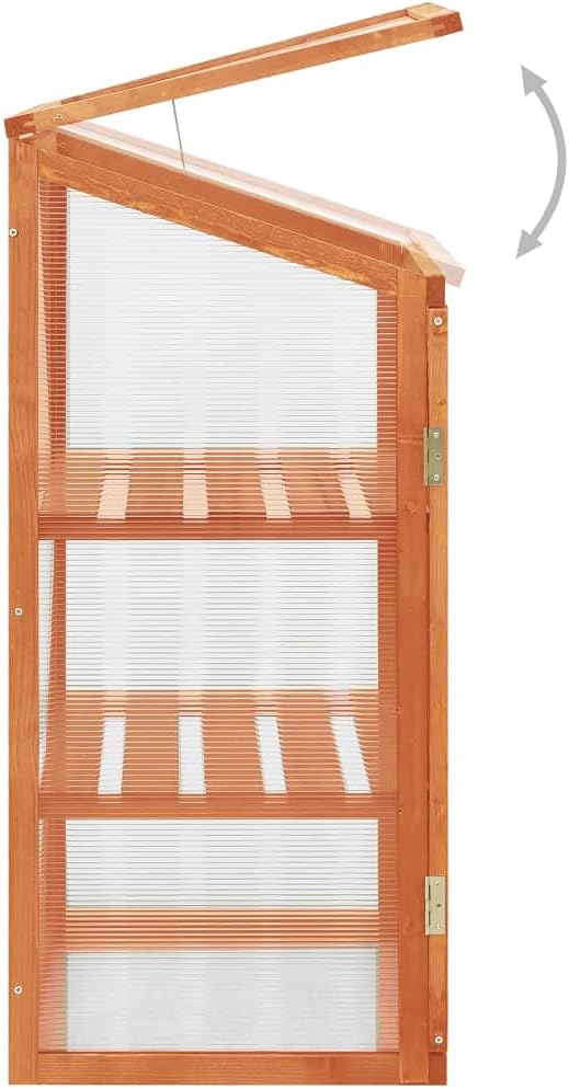 Wooden Cold Frame Greenhouse 23.6 x 17.7 x 39.4 Inch, Mini Garden Plant Growing Box with PC Board, Hinged Lid and 2