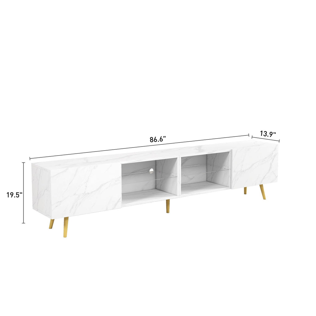 86" LED TV Stand, Modern Entertainment Center, White Marble