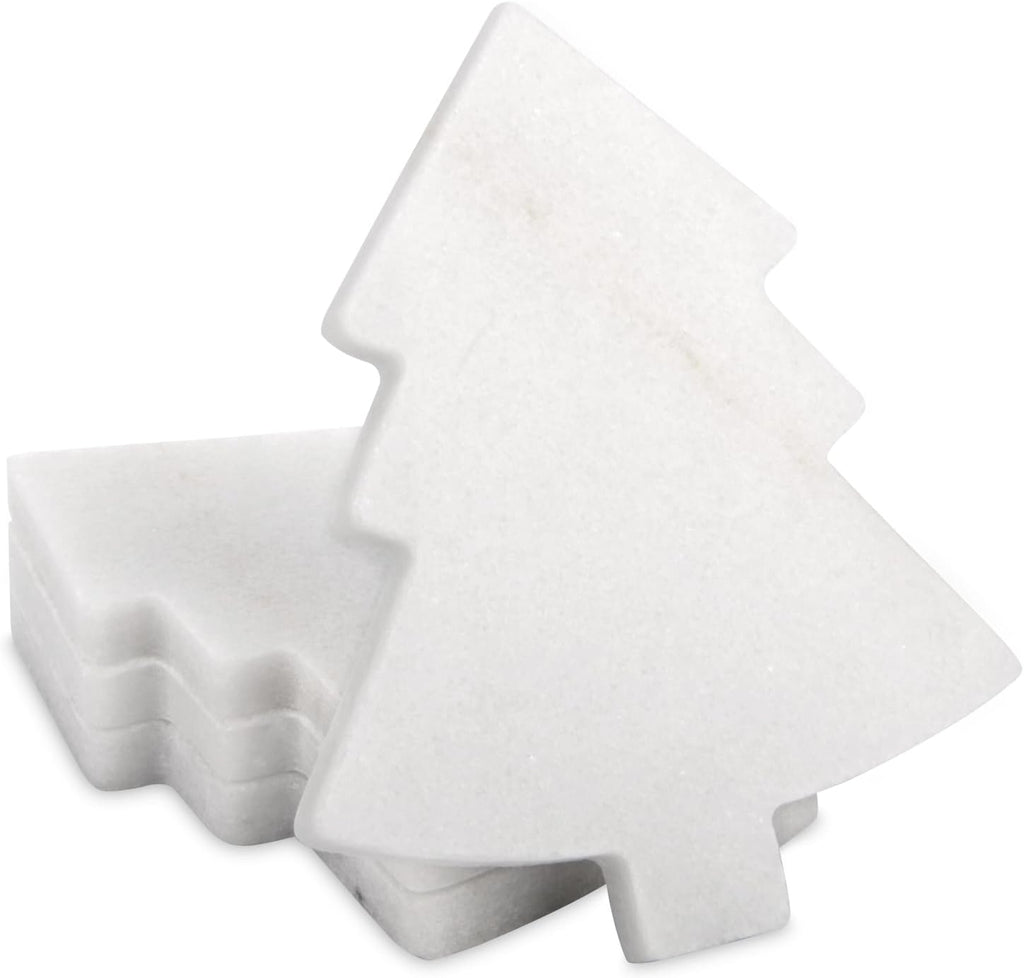 Marble Coasters, White, Pine Tree, 4 Inch - Set of 4