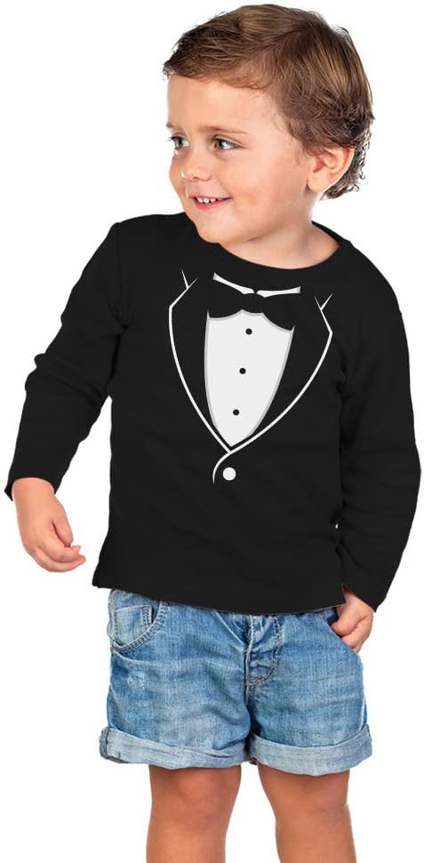 Toddler Tuxedo Long Sleeve Shirt Kids Bow Tie Wedding Party Suit