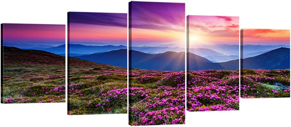 5 Piece Giclee Canvas Prints Wall Art Large Modern Gallery Wrapped Mountains in Sunrise Artwork Purple Landscape