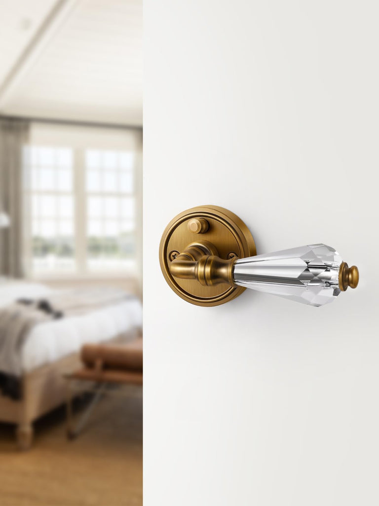 1 Pack Antique Brass Glass Door Lever Privacy Crystal Door Levers Door Lever Interior Door Handle ,Zinc Alloy