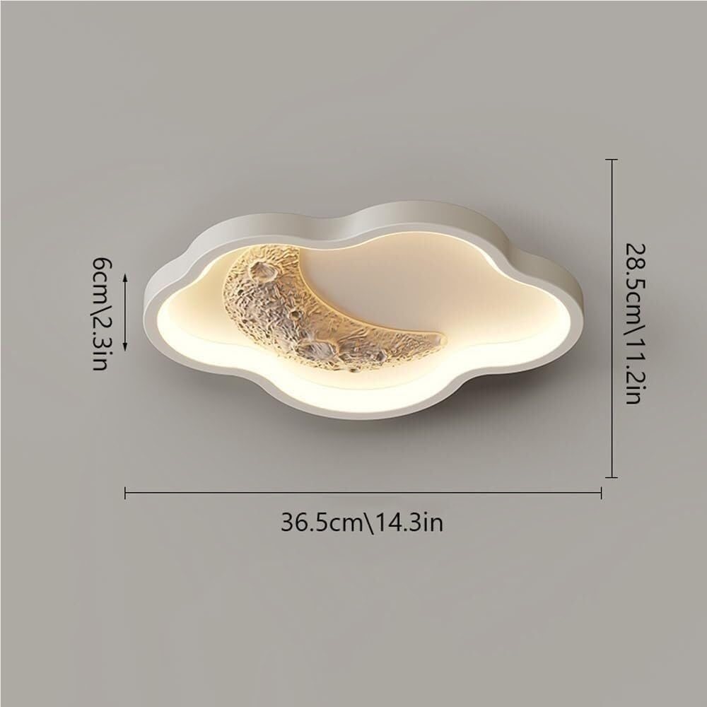 Ceiling Light Modern White Flush Mount Fixture Moon and Cloud Design 3 Color Changing Decorative Lamp Soft Ambient