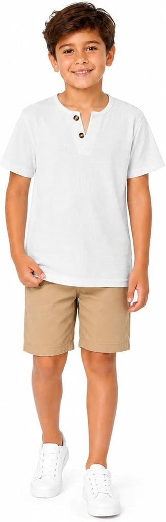 Boys Waffle Knit Henley Shirt Short Sleeve Textured Summer Tee Tops