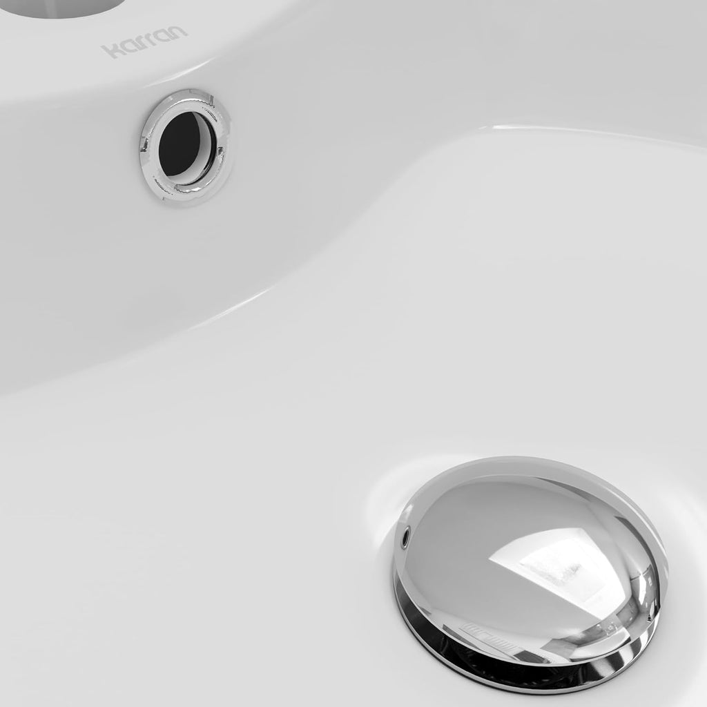 Karran Valera 18 Inch Round Vessel Bathroom Sink, Vitreous China Above Counter Vanity Sink with Overflow