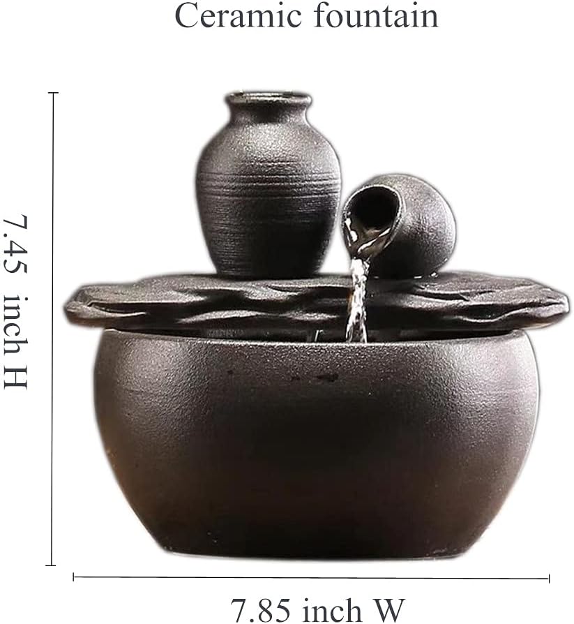 Ceramic Tabletop Fountain and Home Decoration Table Desk Office Patio (Ceramic Pot Fountain) (Black)