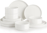 Porcelain Dinnerware Sets for 4, 12 Pieces Ceramic Plates and Bowls Set